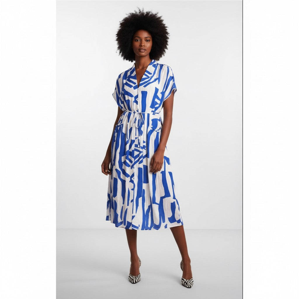 Abstract Print Button Front Midi Dress