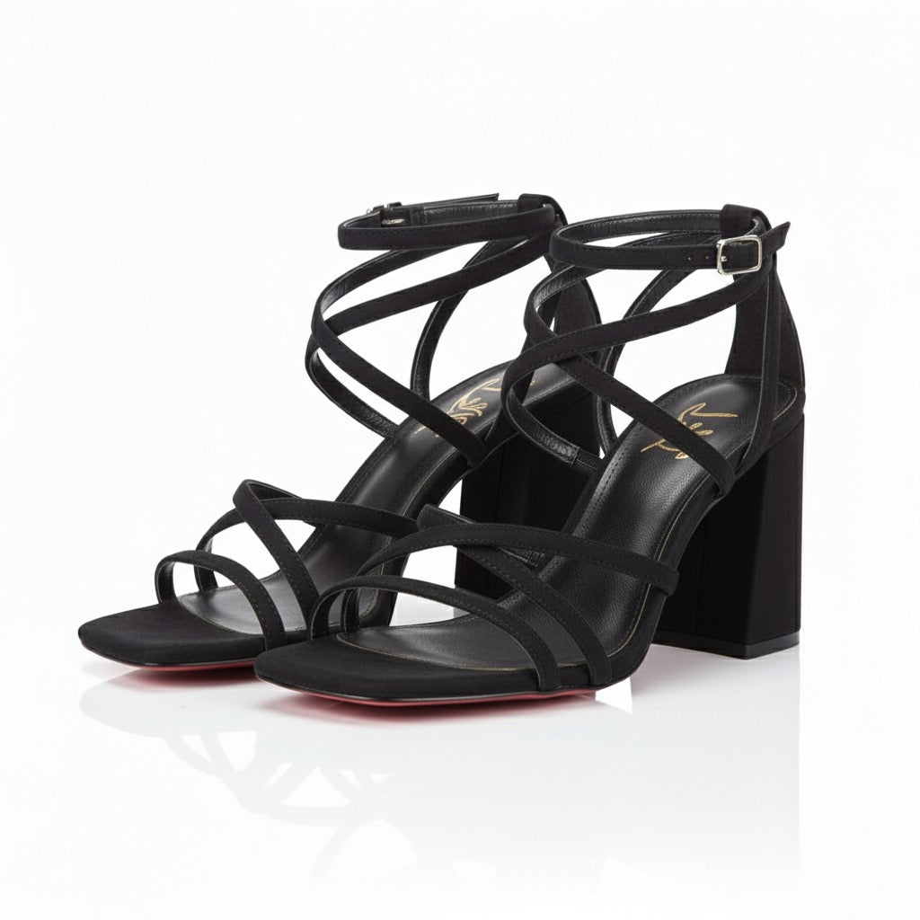 Elegant Square Toe And Ankle Strap Chunky Heel Sandals