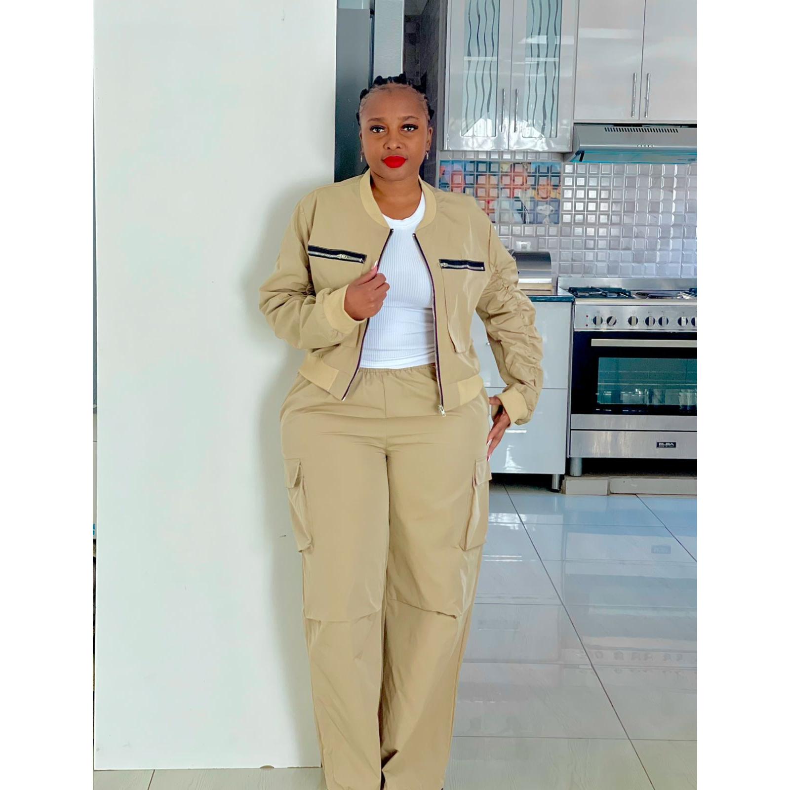 Front Zipper Long Sleeve Casual Jacket And Pants 2pcs Set