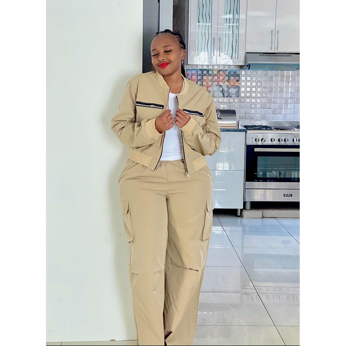 Front Zipper Long Sleeve Casual Jacket And Pants 2pcs Set