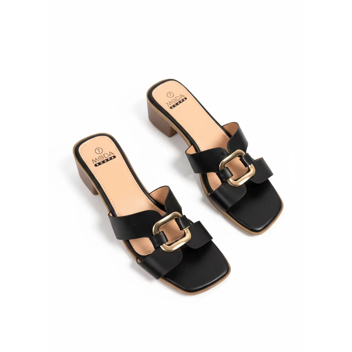 Classic Block Heel Sandals with Gold Detail