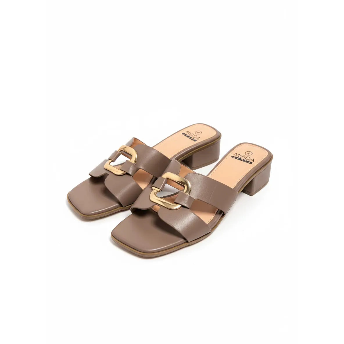 Classic Block Heel Sandals with Gold Detail