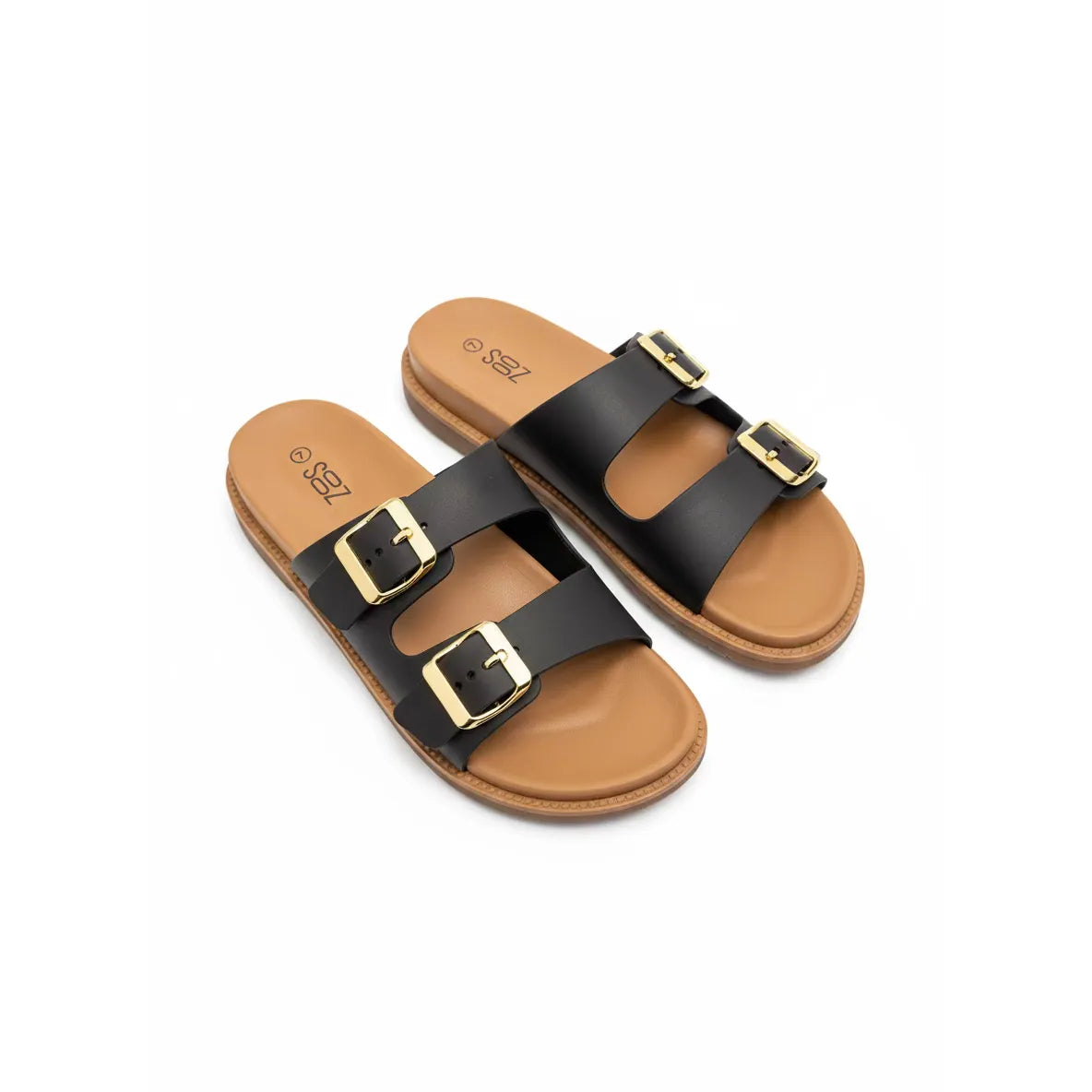 Flat Sandals with Gold Buckles