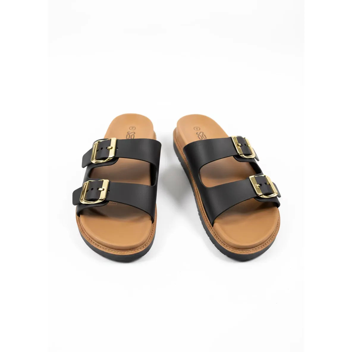 Flat Sandals with Gold Buckles