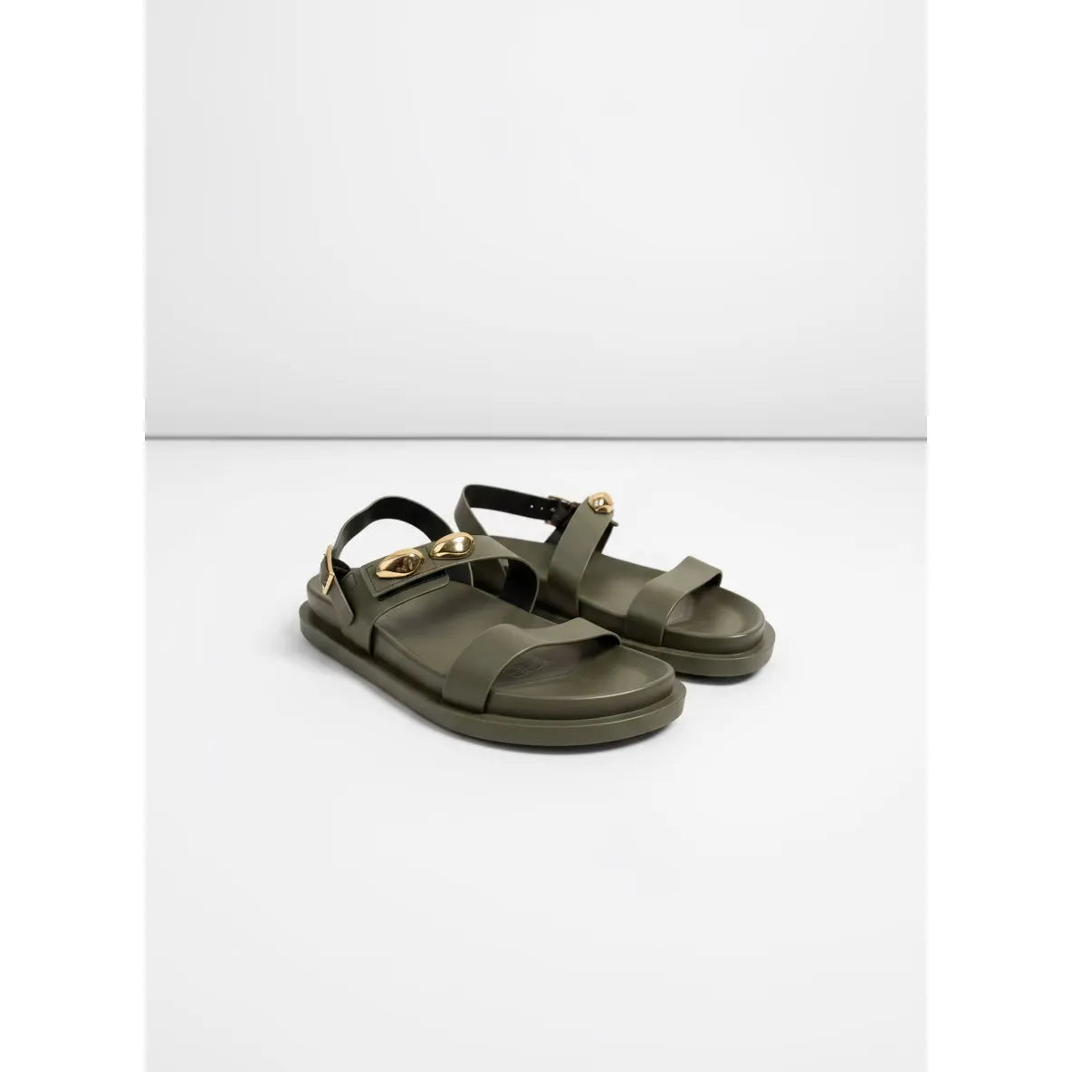 Flat Sandals with Double Strap and Gold Studs