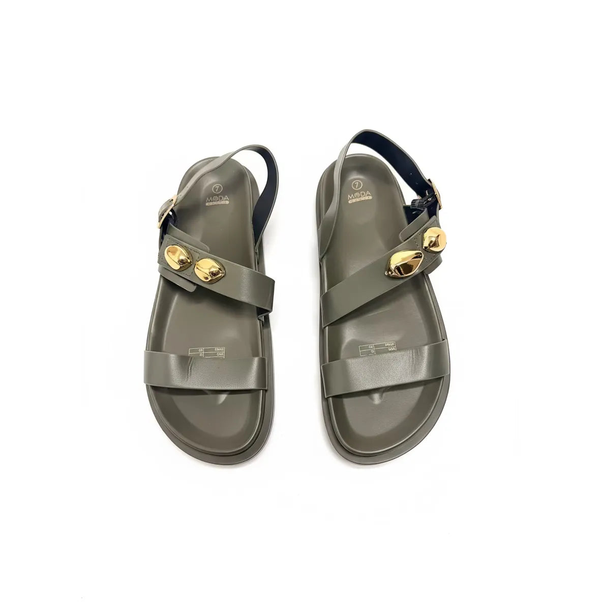 Flat Sandals with Double Strap and Gold Studs