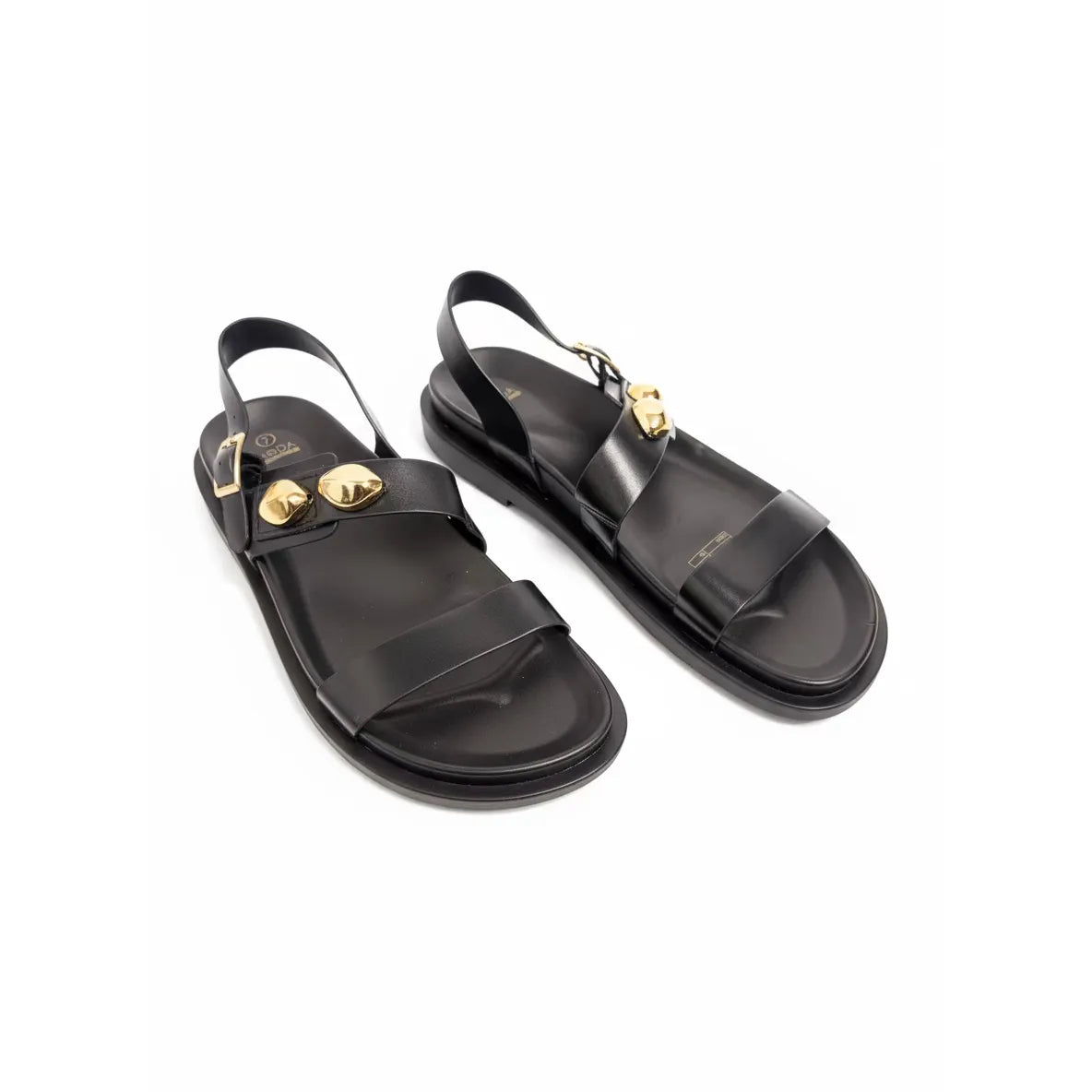 Flat Sandals with Double Strap and Gold Studs