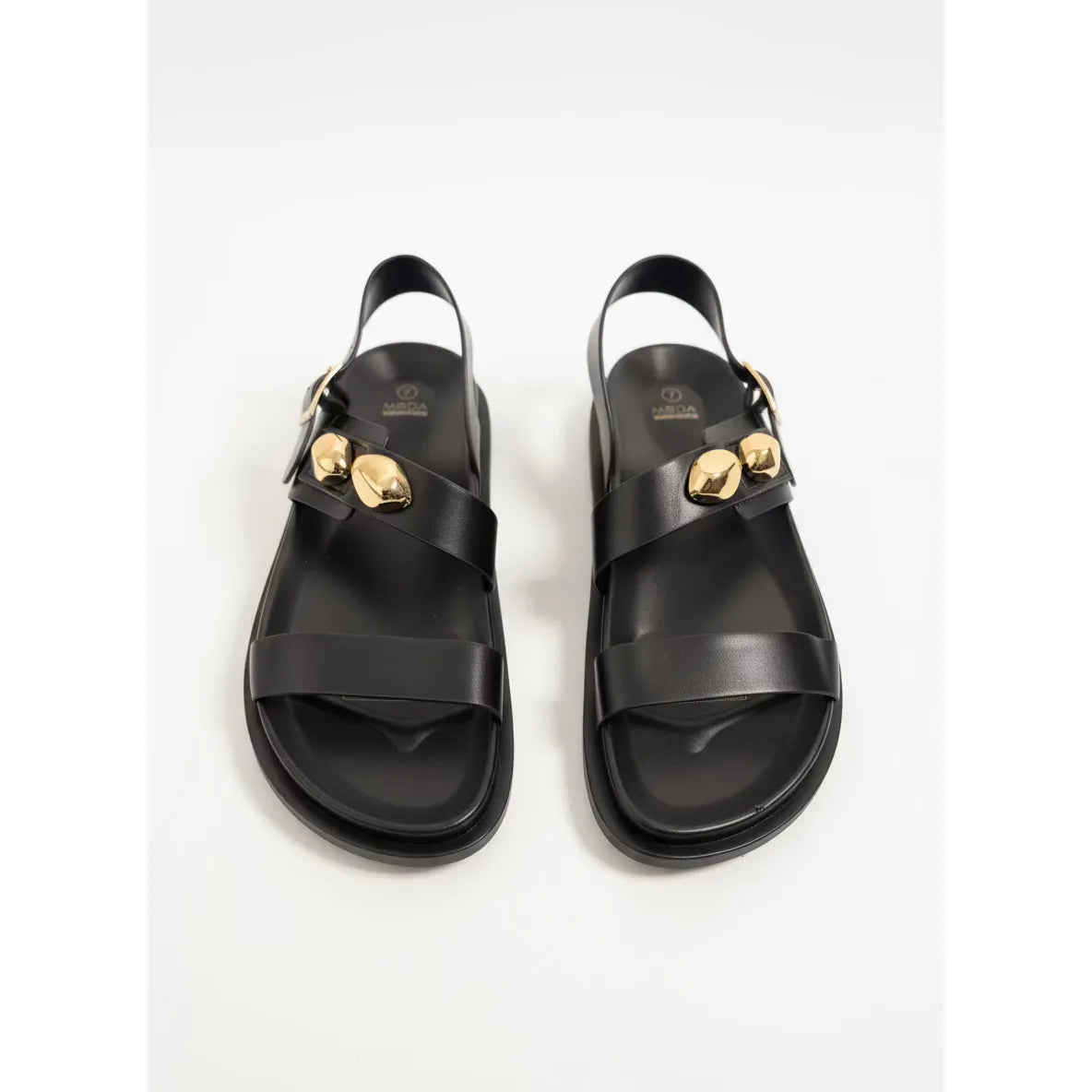 Flat Sandals with Double Strap and Gold Studs