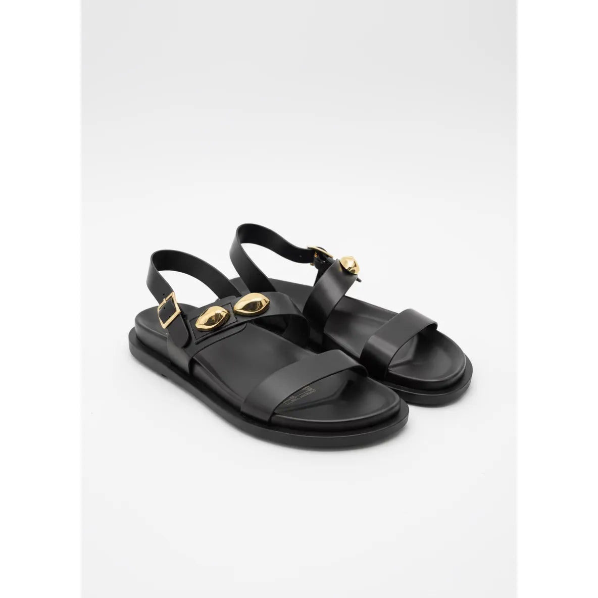 Flat Sandals with Double Strap and Gold Studs