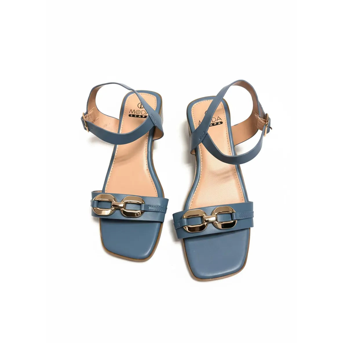 Elegant Block Heel Sandals with Gold Chain Design