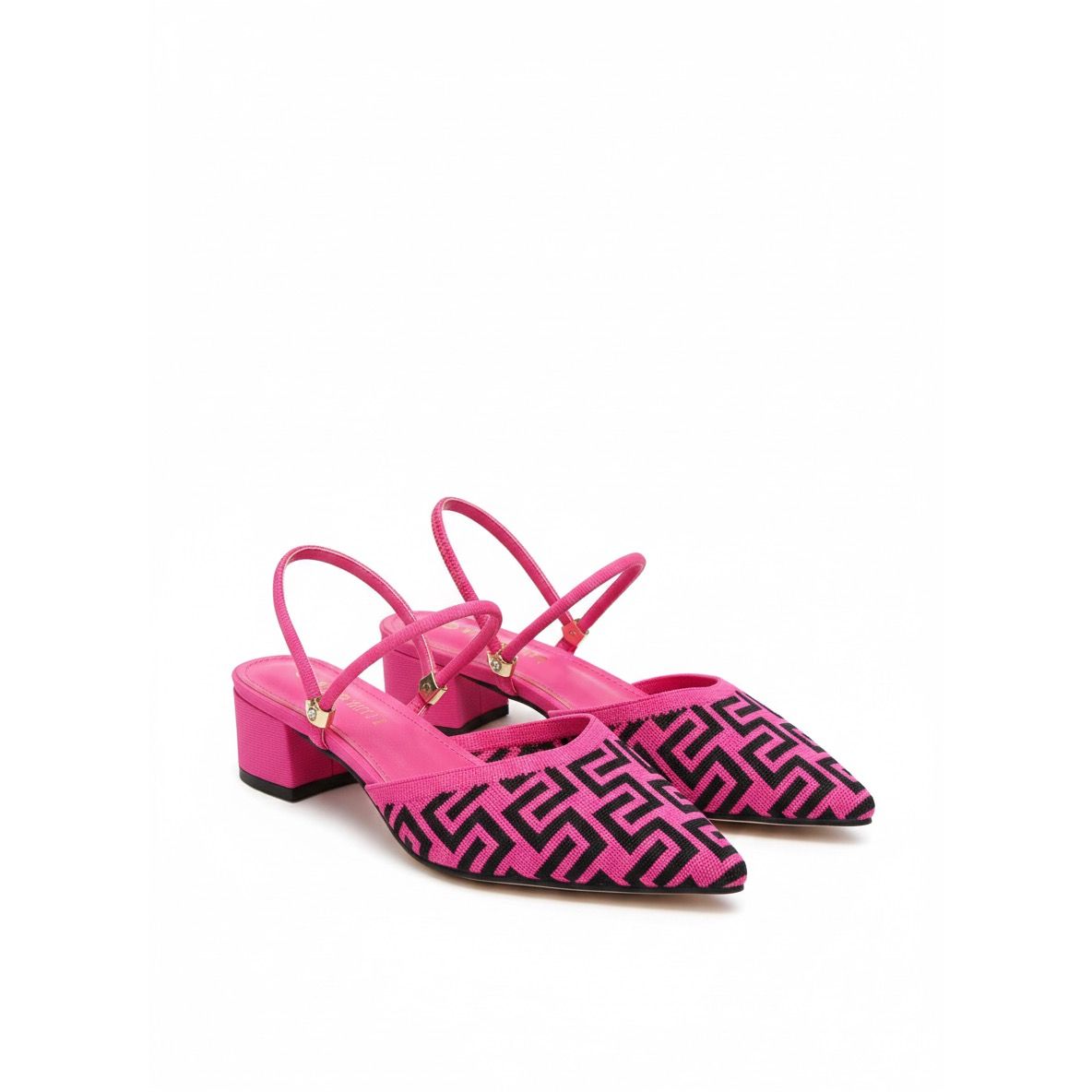 Geometric Pattern Block Heel Slingback Shoes.