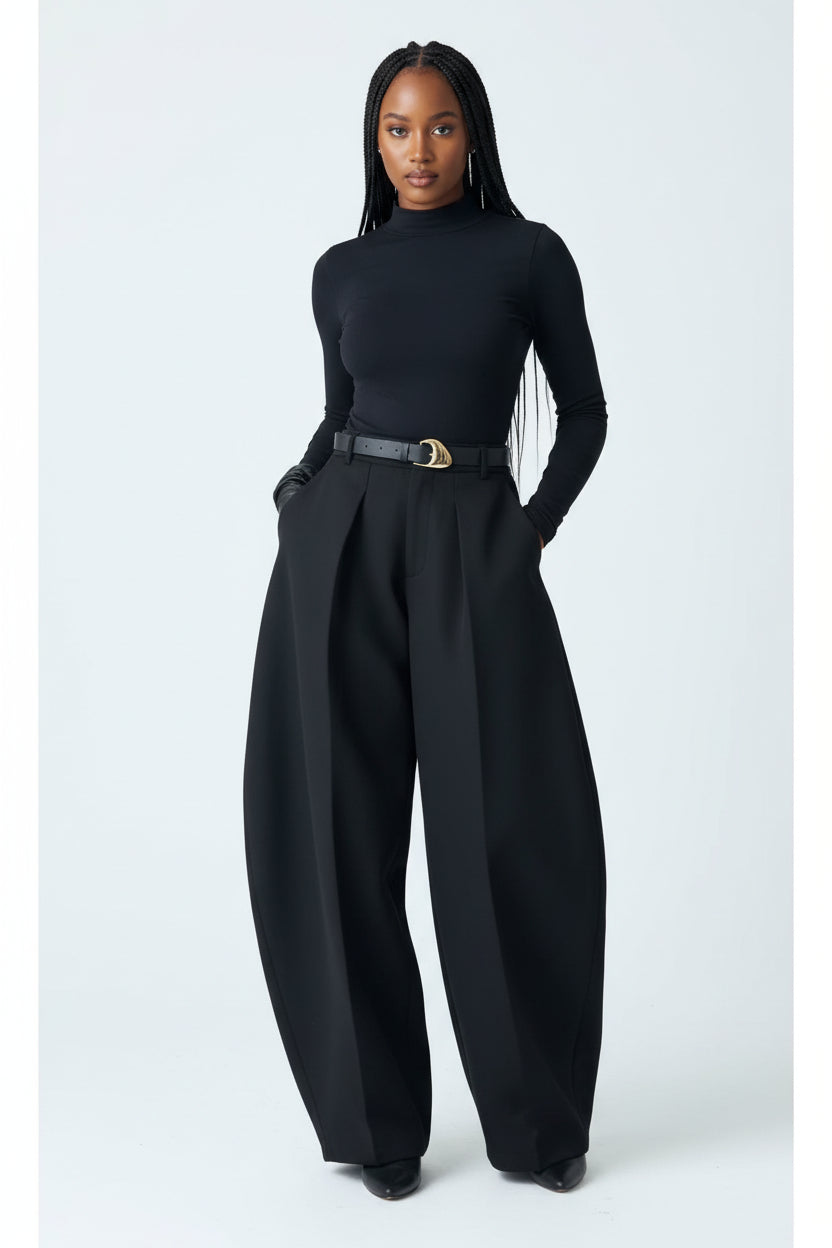 Front Pleat Barrel Wide Leg Pants