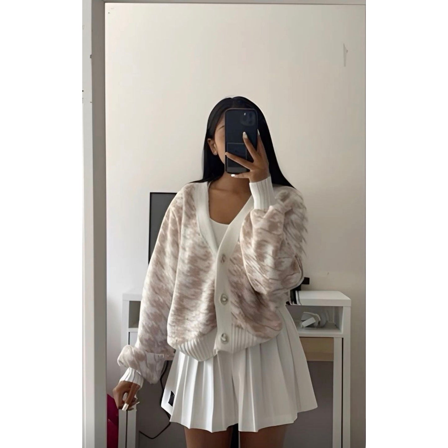 Patterned Knit Cardigan Sweater