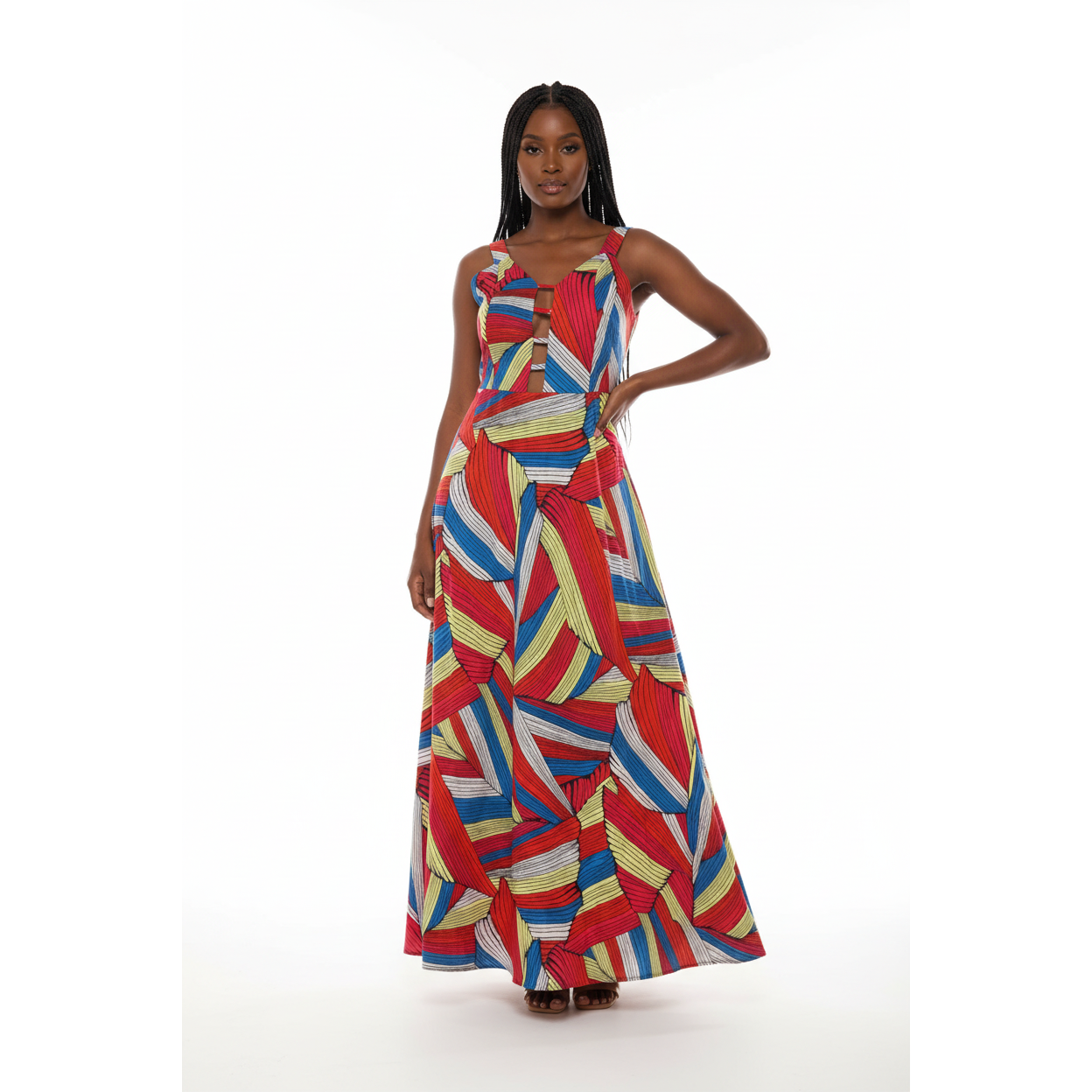 V-Neck Sleeveless Print Maxi Dress 