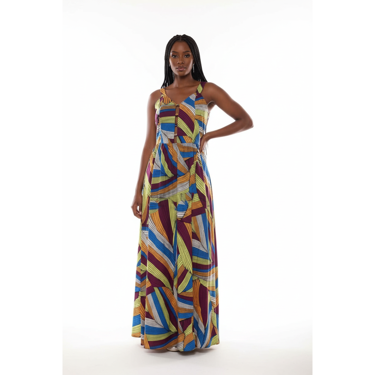 V-Neck Sleeveless Print Maxi Dress 