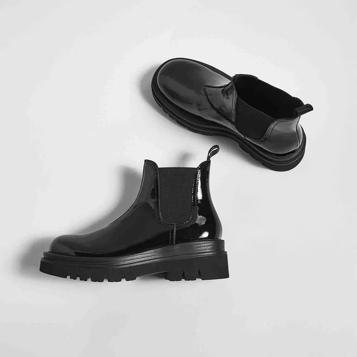 Leather Platform Flat Short Boots