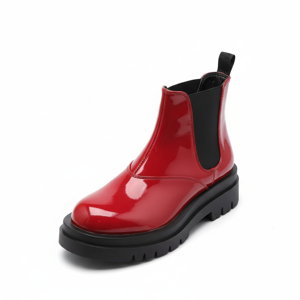 Leather Platform Flat Short Boots