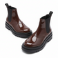 Leather Platform Flat Short Boots
