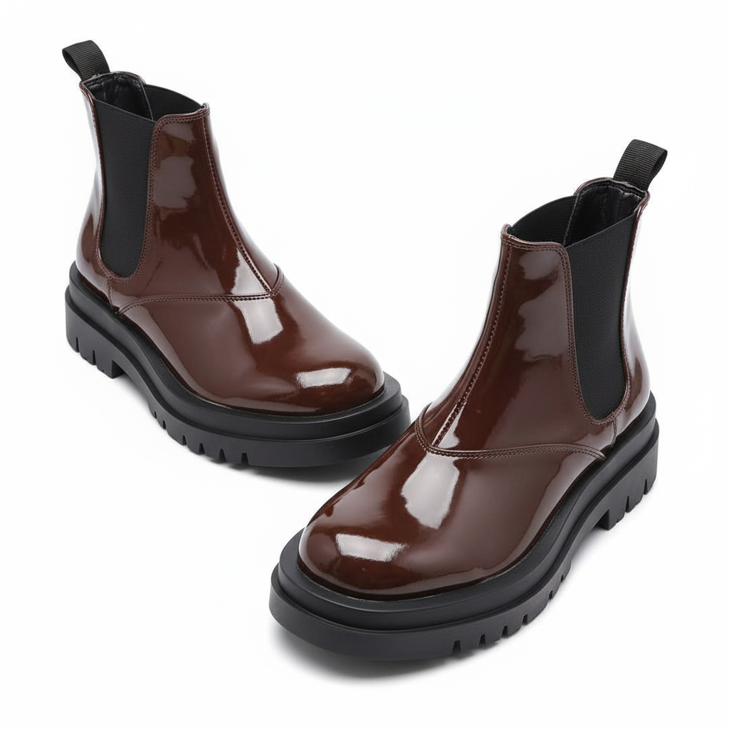 Leather Platform Flat Short Boots