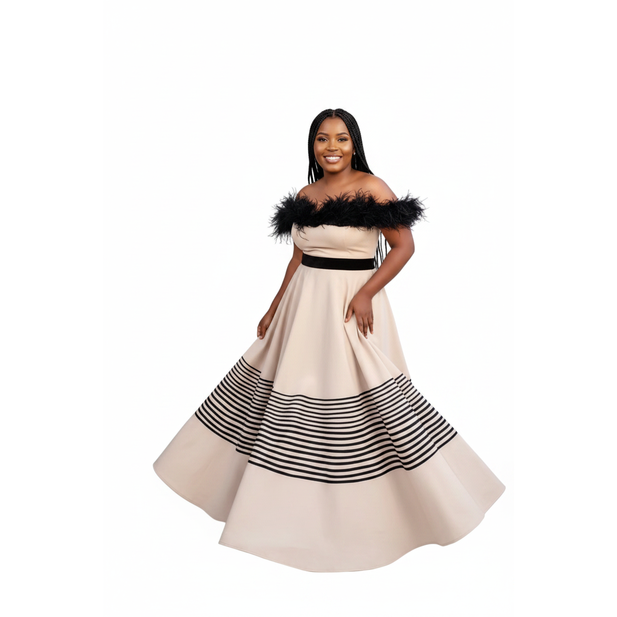 Off Shoulder Fur Traditional Maxi Dress