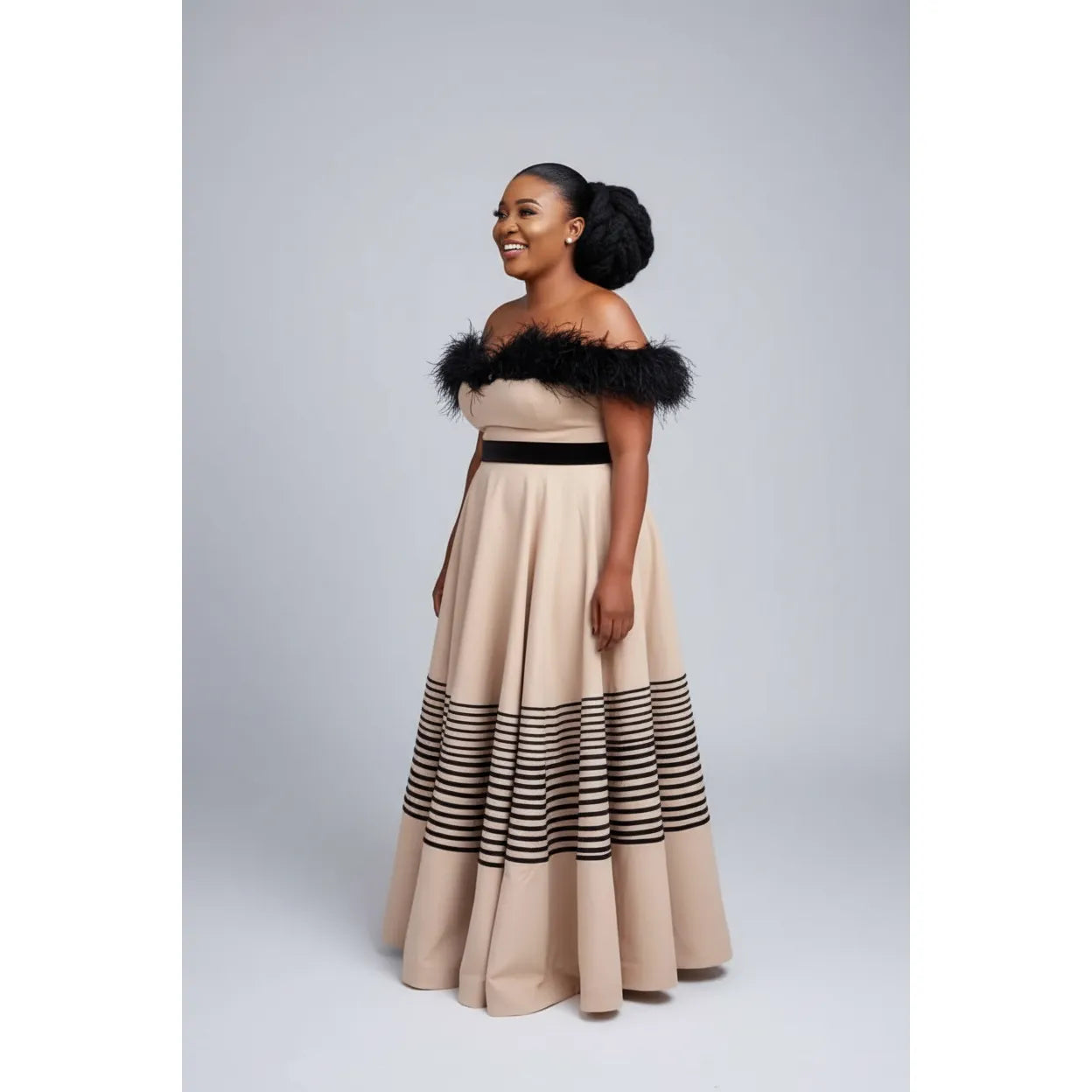 Off Shoulder Fur Traditional Maxi Dress