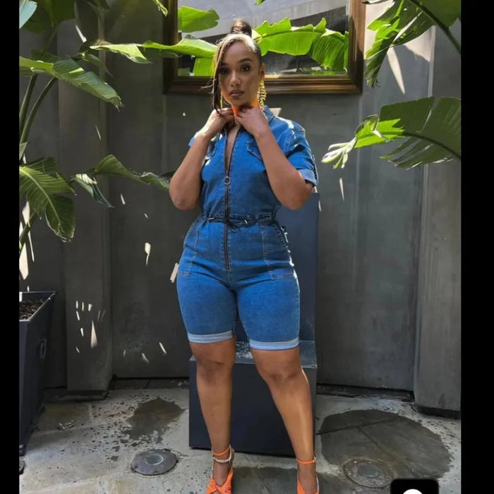Denim zipper jumpsuit sales