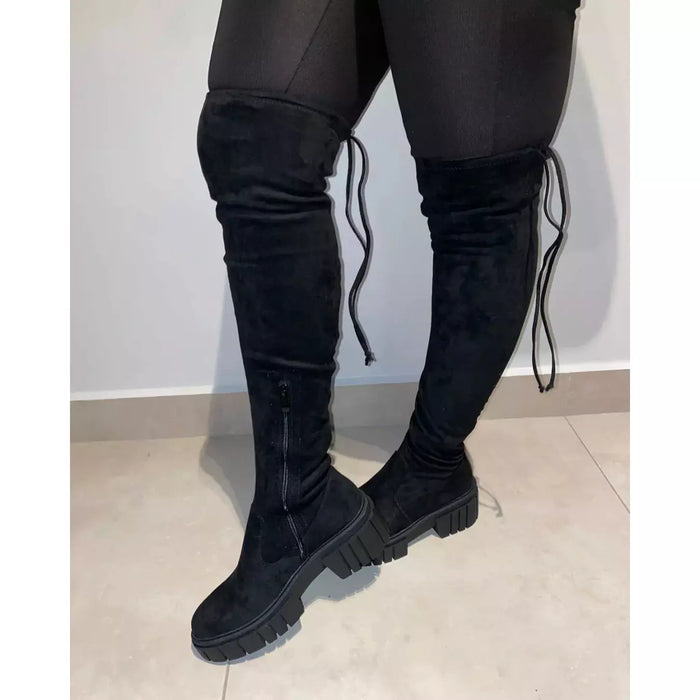 Solid color Lace-Up Boots