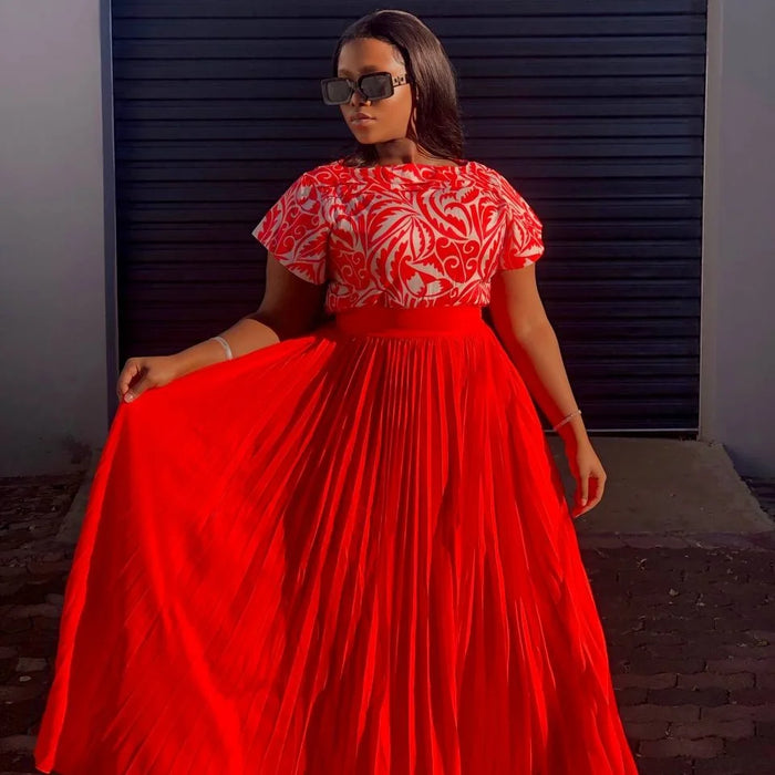 High Waisted Pleated Skirt Short Sleeve Top Set YELLOW SUB TRADING