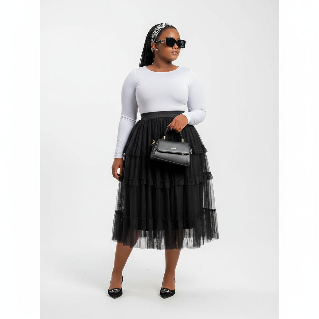 Feather High Waisted Tulle Skirt