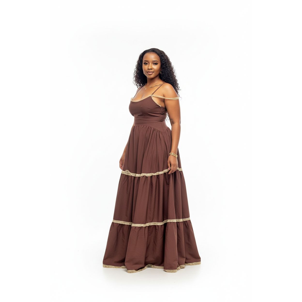 V-neck Thin Strap Elegant Solid Maxi Dress