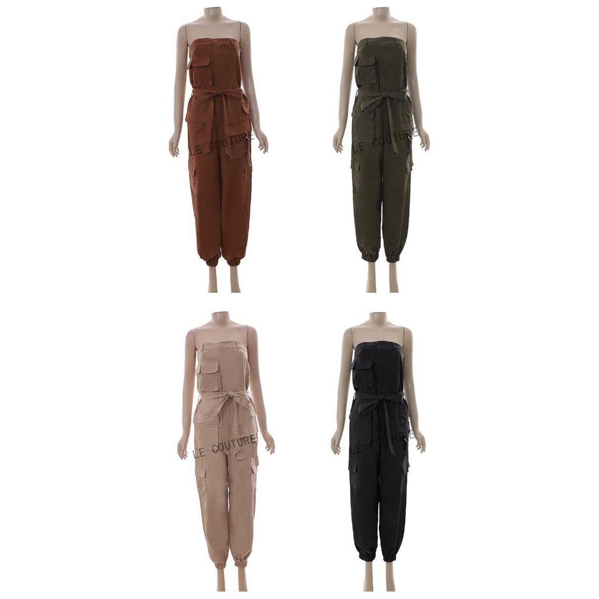 Strapless Pleated Solid Color Jumpsuit For Women