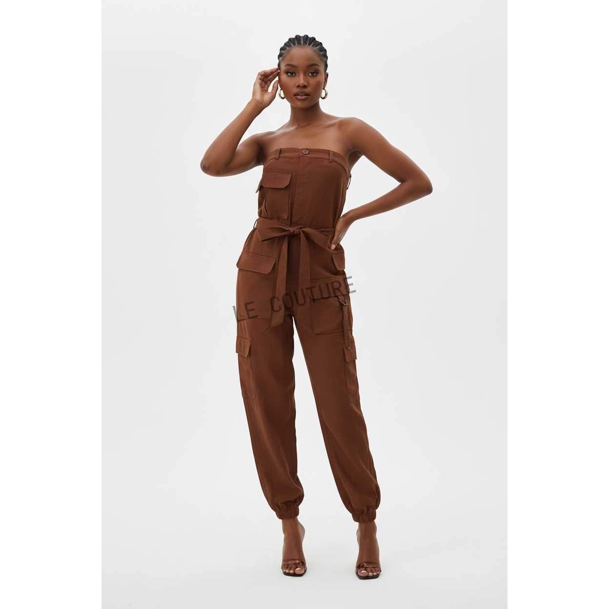 Strapless Pleated Solid Color Jumpsuit For Women