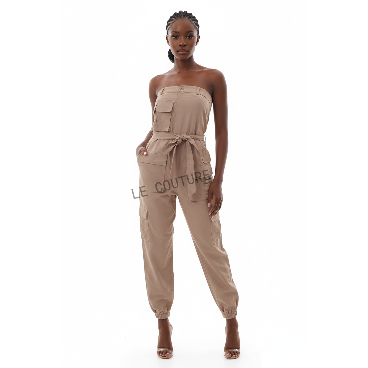 Strapless Pleated Solid Color Jumpsuit For Women