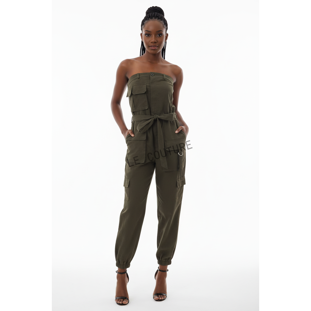 Strapless Pleated Solid Color Jumpsuit For Women