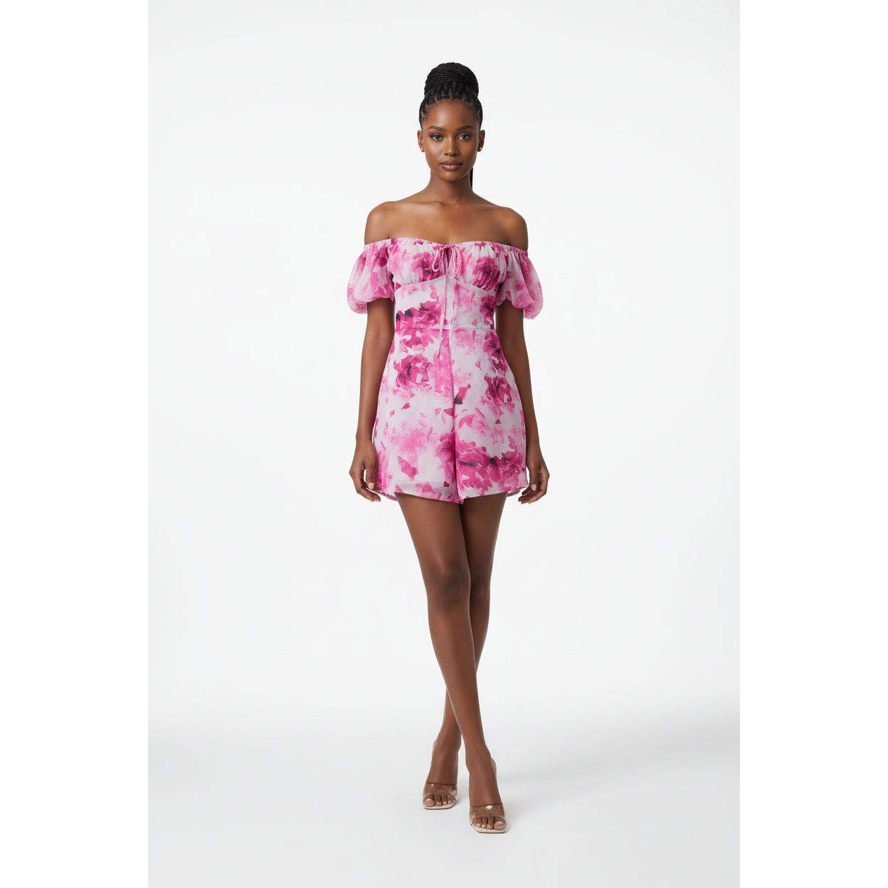 Floral Off the Shoulder Ruffled Romper