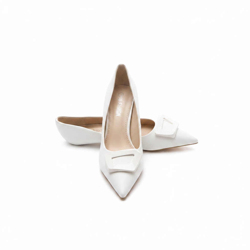 Square Button Pump Slip on Designer Shoes.