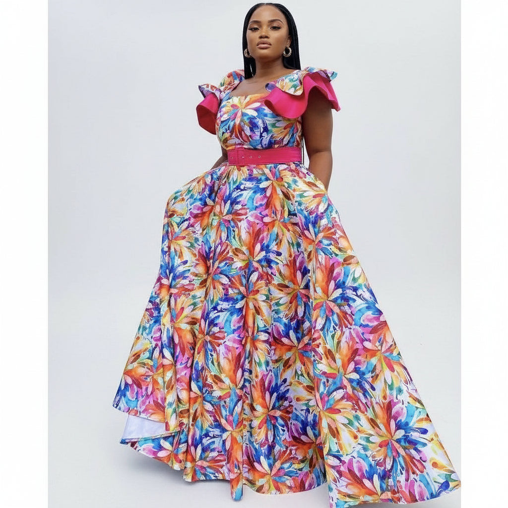 Floral Pleated Traditional Maxi Dress