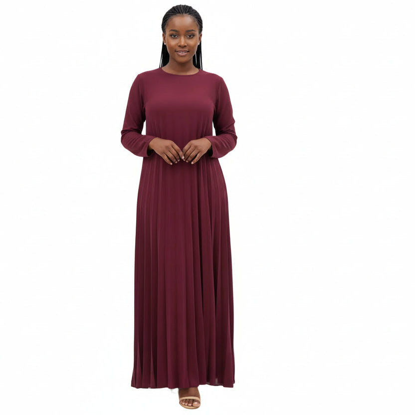 Pleated Kaftan Long Sleeve Maxi Dress