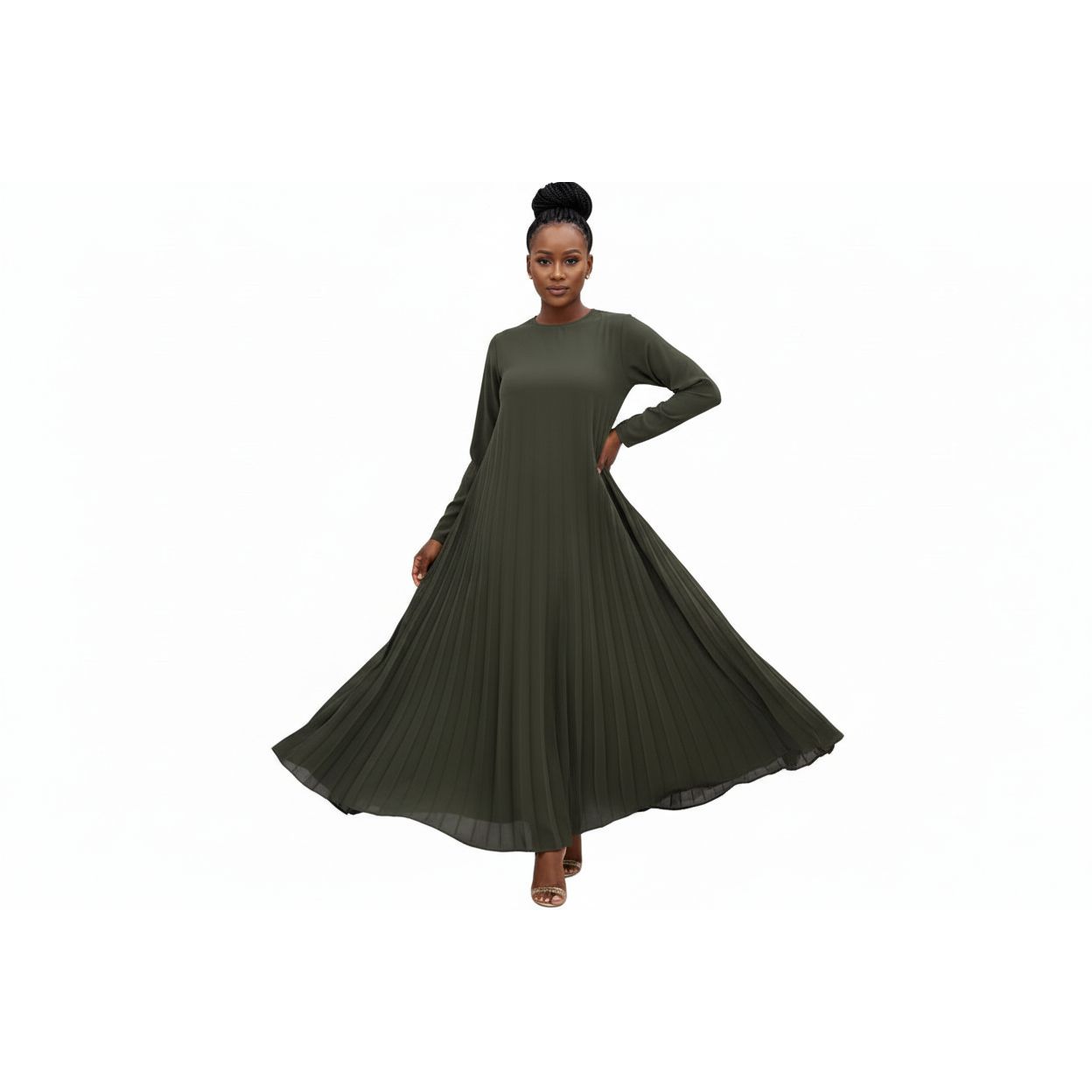 Pleated Kaftan Long Sleeve Maxi Dress