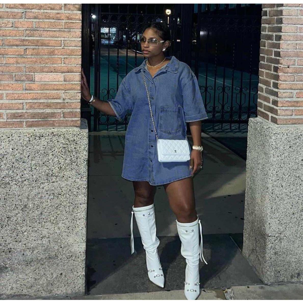 Front Button Long Sleeve Oversized Denim Shirt