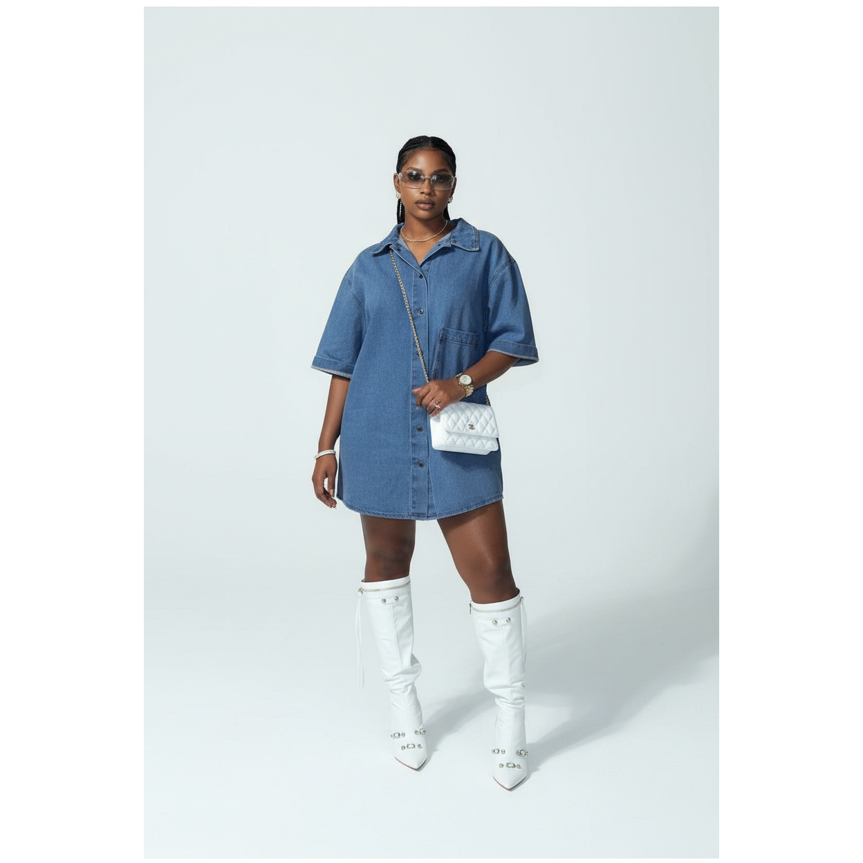 Front Button Long Sleeve Oversized Denim Shirt