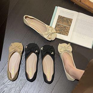 Korean style bow tie lady round toe flat shoes
