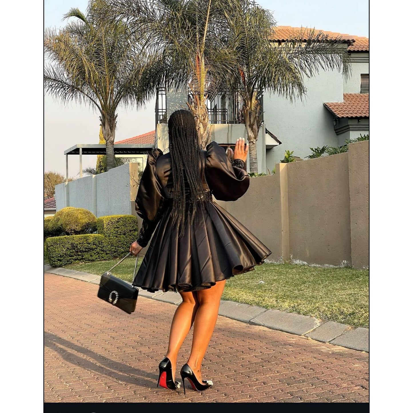 Pleated And Fluffy Sleeves Mini Dress.