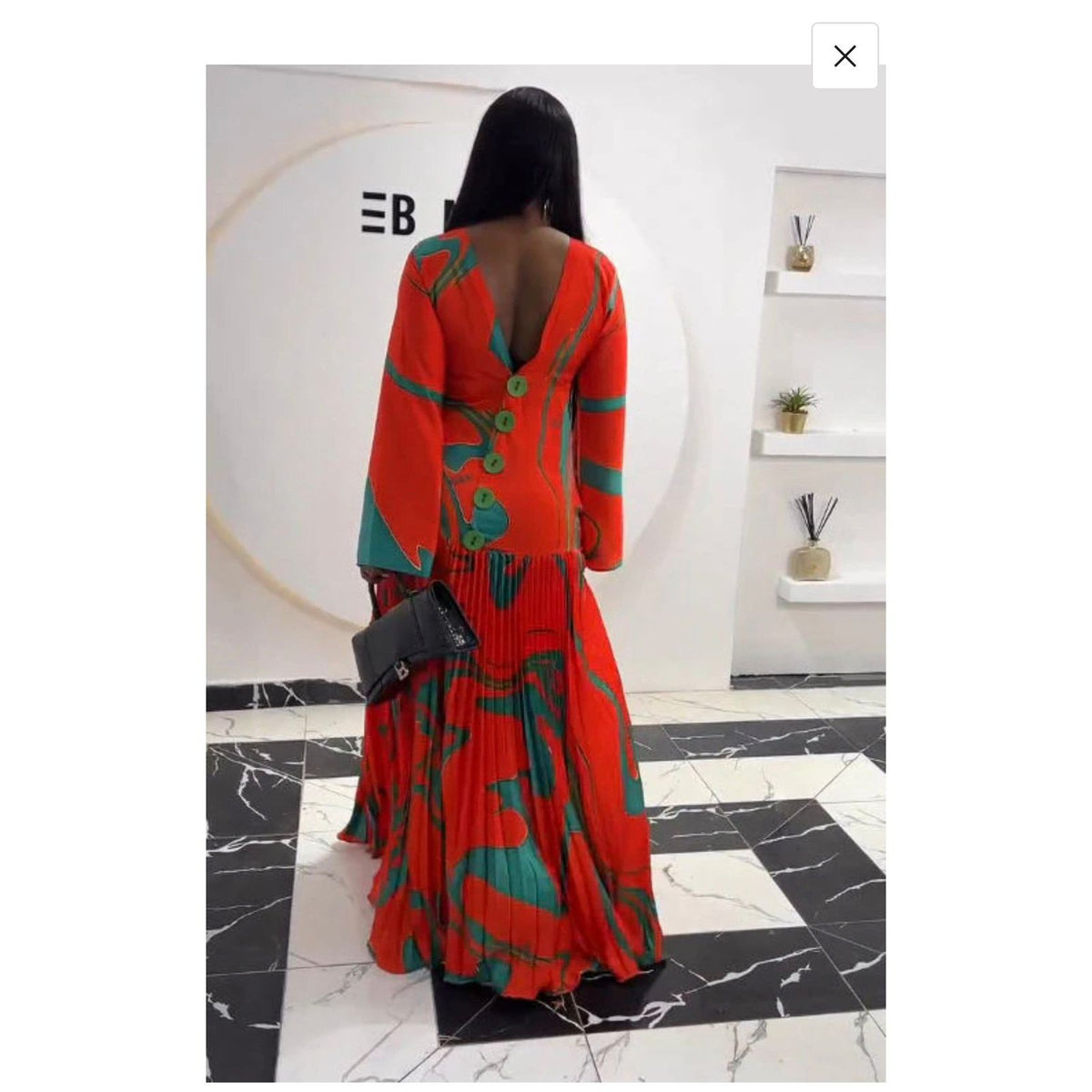 Satin Orange Marble Wave Maxi Gown