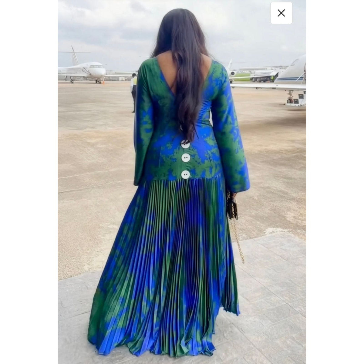 Satin Elegant Royal Blue Pleated Maxi Dress