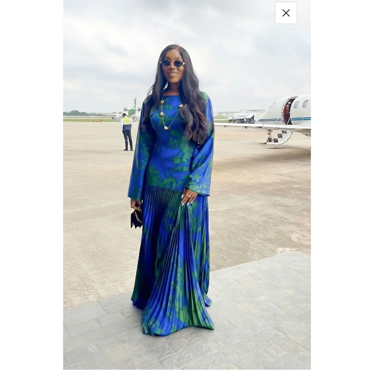 Satin Elegant Royal Blue Pleated Maxi Dress