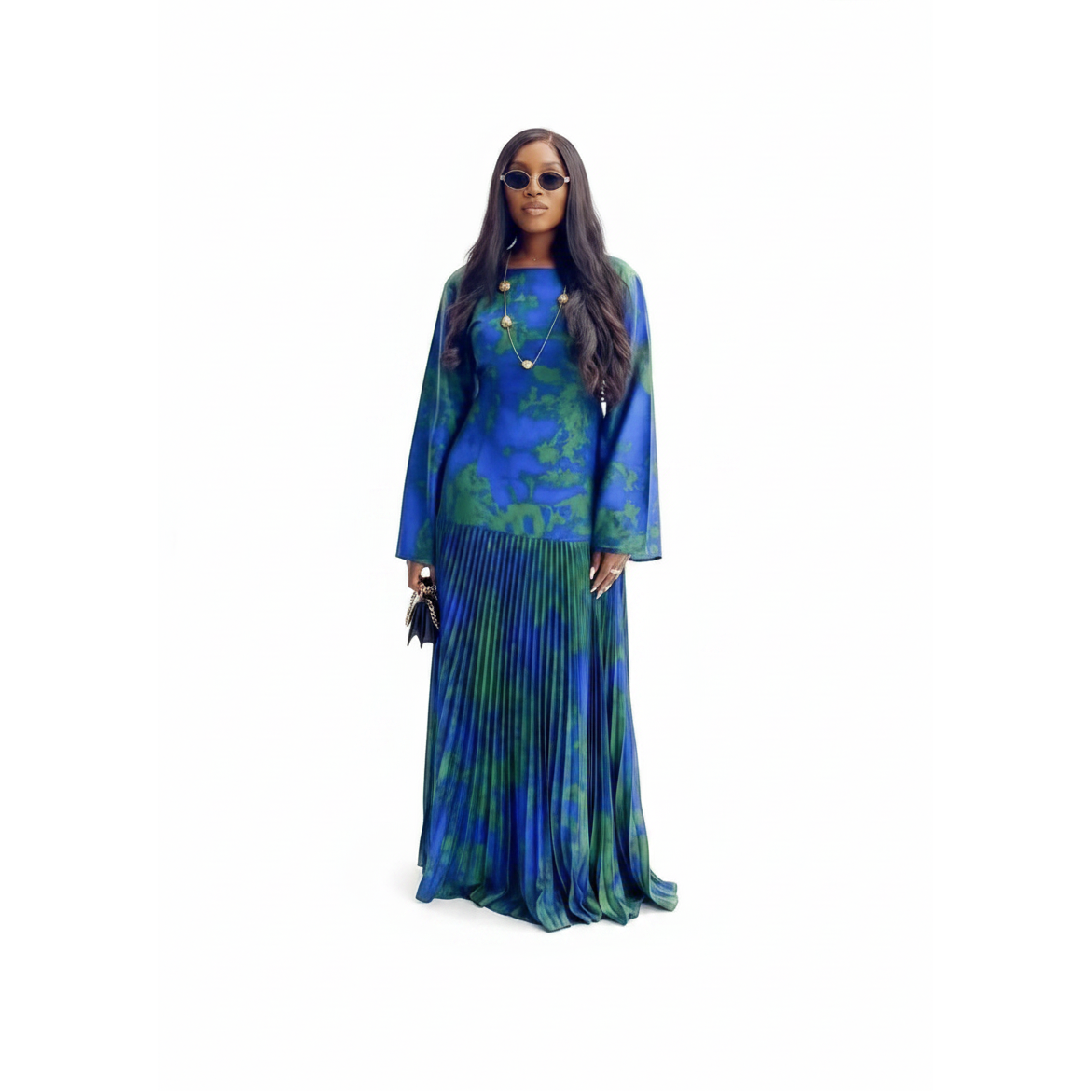 Satin Elegant Royal Blue Pleated Maxi Dress