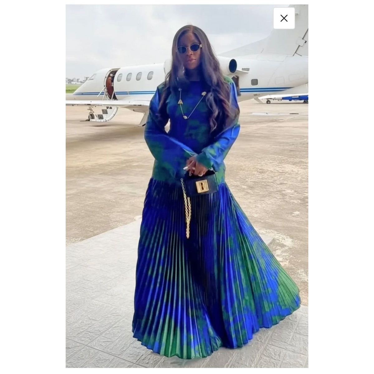 Satin Elegant Royal Blue Pleated Maxi Dress