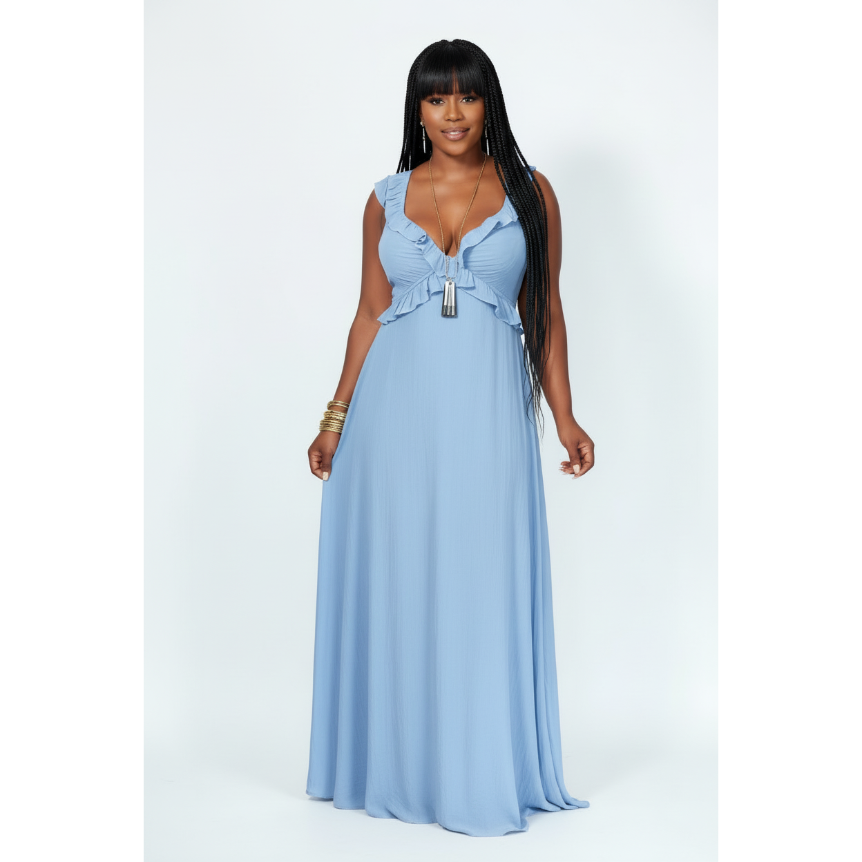Elegant Backless Flowy Sleeveless Ruffle Maxi Dress