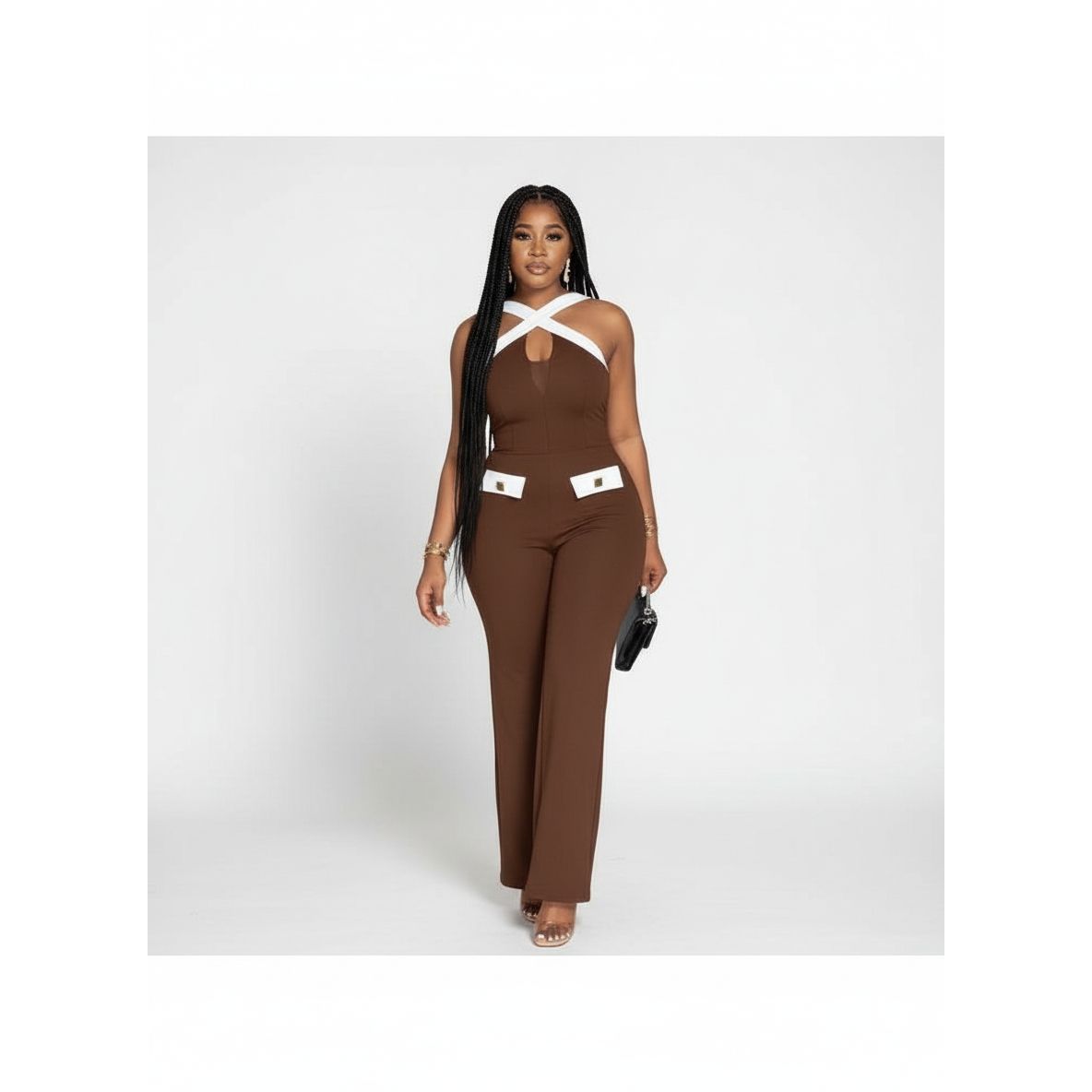 Sleeveless Cross Neck Wide Leg Jumpsuit